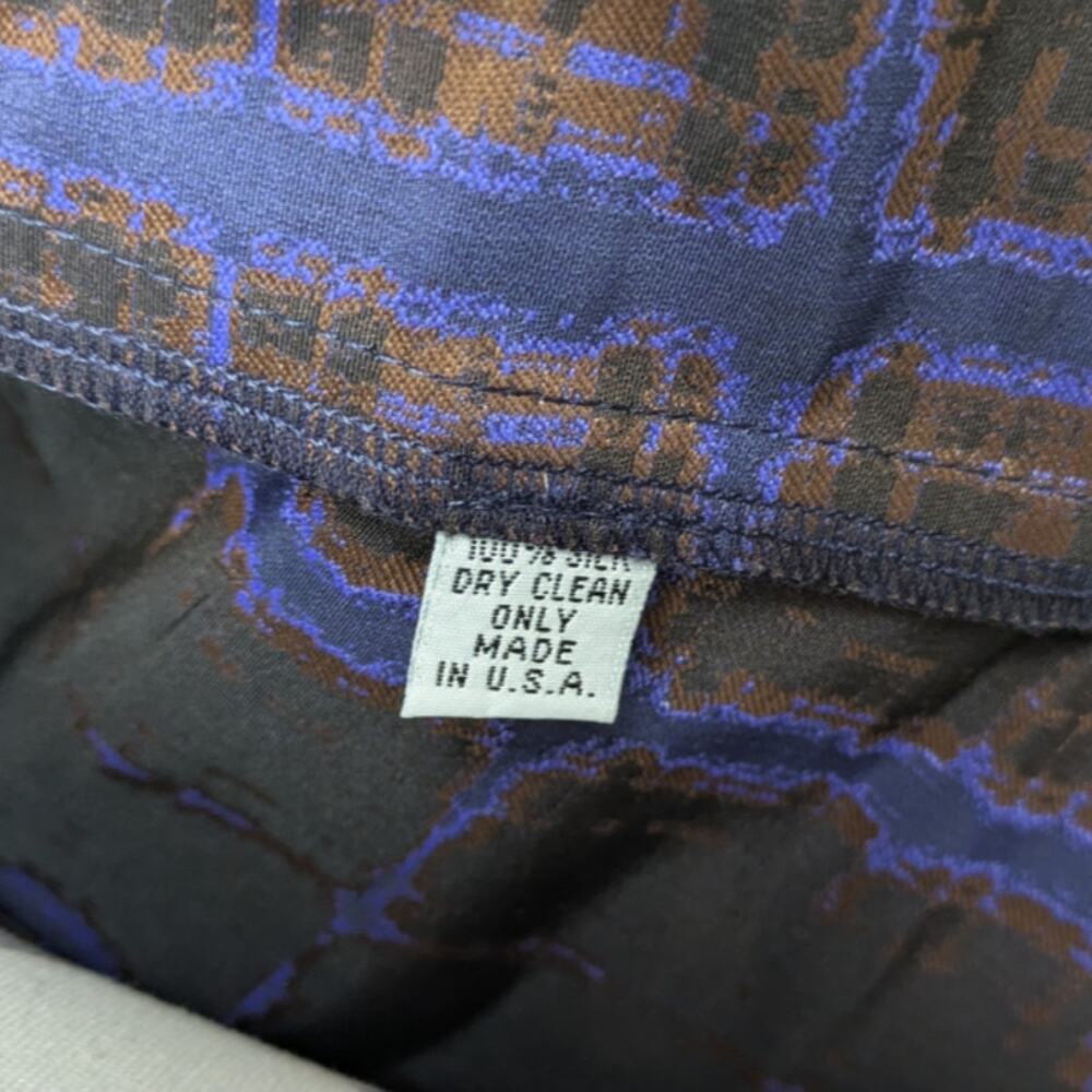 Lorain Croft Silk Wired Collar Abstract Print Jacket Medium Blue Brown - Picture 6 of 9